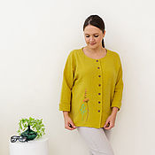 Одежда handmade. Livemaster - original item Blouse made of muslin with embroidery olive oil color. Handmade.