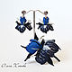 Blue classic irises Set of leather jewelry brooch and earrings, Jewelry Sets, Kursk,  Фото №1