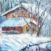 Картины и панно handmade. Livemaster - original item Oil painting winter house winter landscape with river. Handmade.