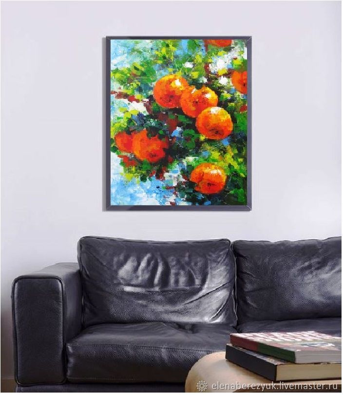 Orange painting Kitchen wall art Dining room decor Orange tree artwork