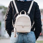 Рюкзак кожаный женский "Caprice" (Тёмно-синий)
