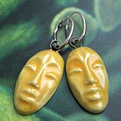 Украшения handmade. Livemaster - original item Yellow earrings with ceramic faces silver. Handmade.