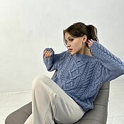Одежда handmade. Livemaster - original item Women`s knitted sweater oversize jeans color. Handmade.