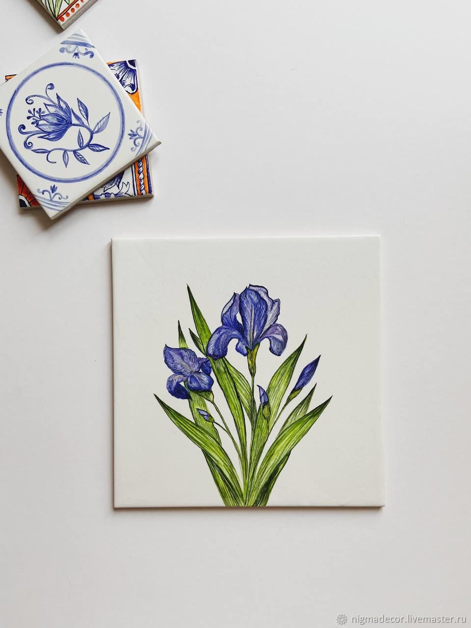 Плитка ручная роспись Ирисы в интернет-магазине на Ярмарке Мастеров ...