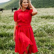Русский народный костюм для девочки/ лён, ручная вышивка