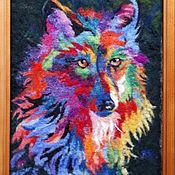 Картины и панно handmade. Livemaster - original item Wool painting Wolf 20x30 cm. Handmade.