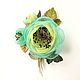 Brooch, handmade flowers, fabric, leather, Morning Turquoise. Brooches. ms. Decorator. My Livemaster. Фото №5