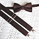 Brown bow tie and brown suspenders for sale
