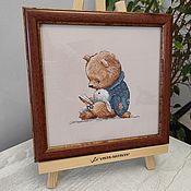 Картины и панно handmade. Livemaster - original item The picture is embroidered with a cross Bear and bunny. Handmade.