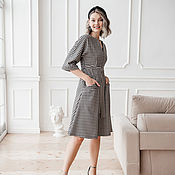 Одежда handmade. Livemaster - original item Dress for the office in a cage, the Goose feet, beige dress-black. Handmade.