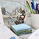 Holder for stickers and pens porcelain ' Scientist owl', Desktop organizers, Moscow,  Фото №1