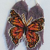 Украшения handmade. Livemaster - original item Earrings-brush: Beaded Earrings, Butterfly Wing, Long Brushes. Handmade.