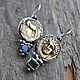 Серьги серебро, монеты, сапфир и хромдиопсид. Серьги классические. Miss Tiffany jewelry (Леся). Ярмарка Мастеров.  Фото №4