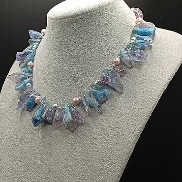 Украшения ручной работы. Ярмарка Мастеров - ручная работа Колье из друзы Голубого Агата с Аметистом. Handmade.