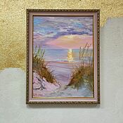 Картины и панно handmade. Livemaster - original item Painting on the seashore landscape sunrise in a delicate pastel palette. Handmade.