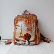 Сумки и аксессуары handmade. Livemaster - original item Women`s leather backpack with custom painting for Victoria.. Handmade.