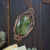 Украшения handmade. Livemaster - original item Large copper pendant with serpentine Oval pendant Green coil. Handmade.