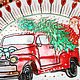 Новогоднее украшение для интерьера - Красный грузовик Тарелка на стену. Новогодние композиции. Декоративные тарелки Тани Шест. Ярмарка Мастеров.  Фото №4