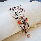 Украшения handmade. Livemaster - original item Copper bracelet with carnelian and citrine Bright women`s bracelet Orange. Handmade.