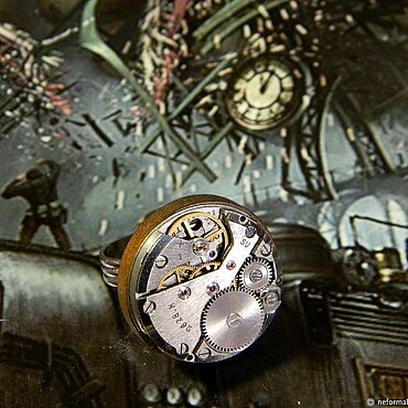 Украшения ручной работы. Ярмарка Мастеров - ручная работа Кольцо стимпанк  "Clockwork" с часовым механизмом.. Handmade.