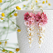 Украшения handmade. Livemaster - original item Handmade flower cluster earrings in a pink shade on gold. Handmade.