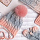 Zona de gorro, guantes y bufanda 'Peach' coral gris. Hat and scarf set. klukvaknit. Ярмарка Мастеров.  Фото №4