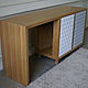 Writing table made of solid beech with Cabinet. Made on an individual project taking into account all wishes of the Customer. The difference in color, size, materials is possible, due to manual work.
