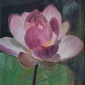 Картины и панно handmade. Livemaster - original item Painting lotus pink flower in green leaves in pastel. Handmade.