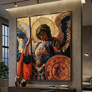 Картины и панно ручной работы. Ярмарка Мастеров - ручная работа Картины религиозные Современная картина Архангел Михаил Щит света. Handmade.