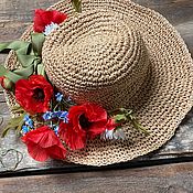 Шляпы: белая соломенная шляпа с о светлыми цветами