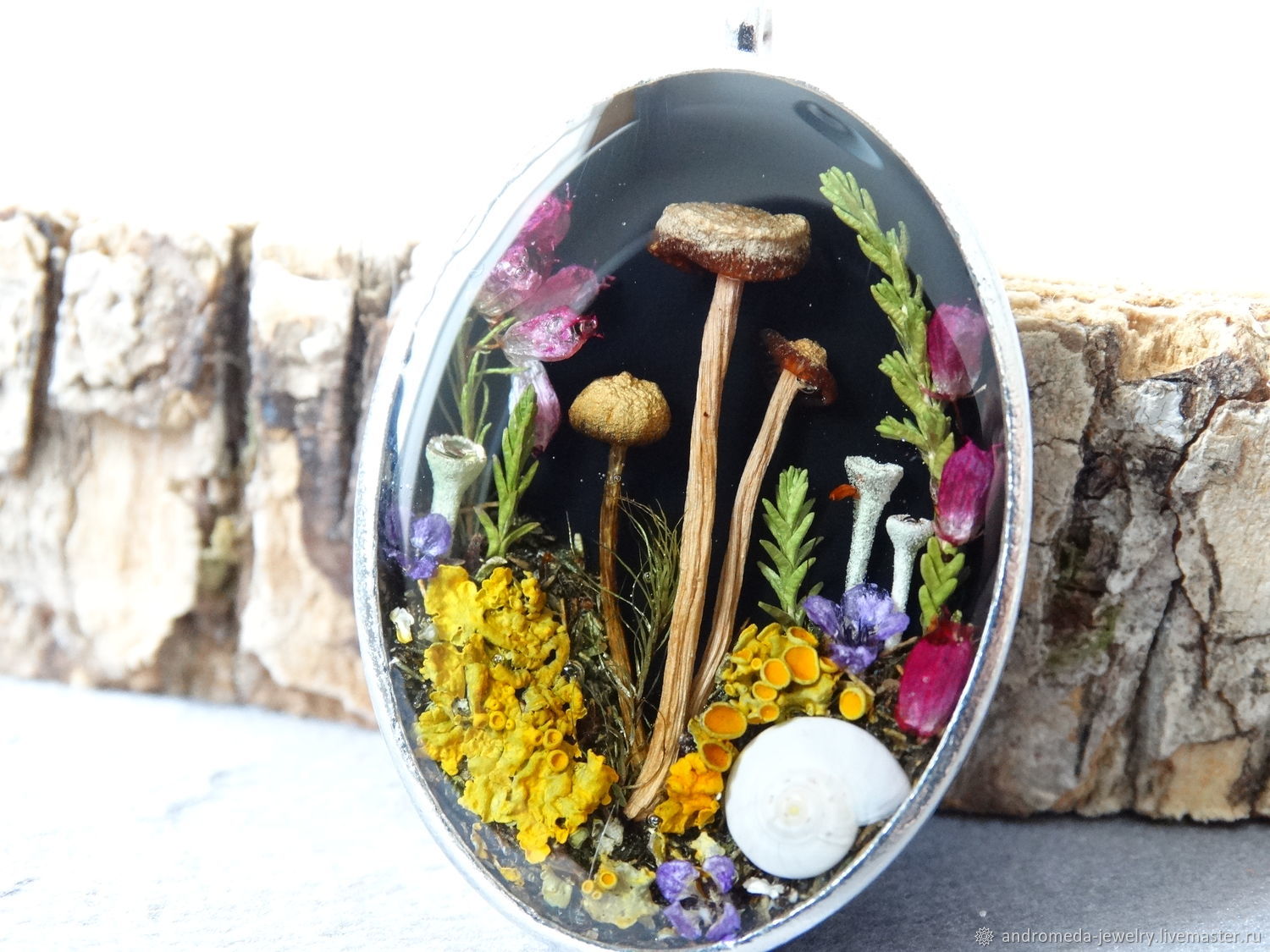 Лесной кулон с настоящими грибами, мхом, лишайником, Кулон, Кингисепп,  Фото №1