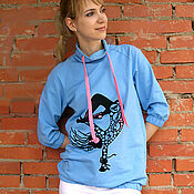Одежда handmade. Livemaster - original item Blue women`s Fiesta t-shirt, sweatshirt oversized collar front. Handmade.