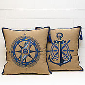 Для дома и интерьера handmade. Livemaster - original item Marine style: pillows anchor and compass. Handmade.
