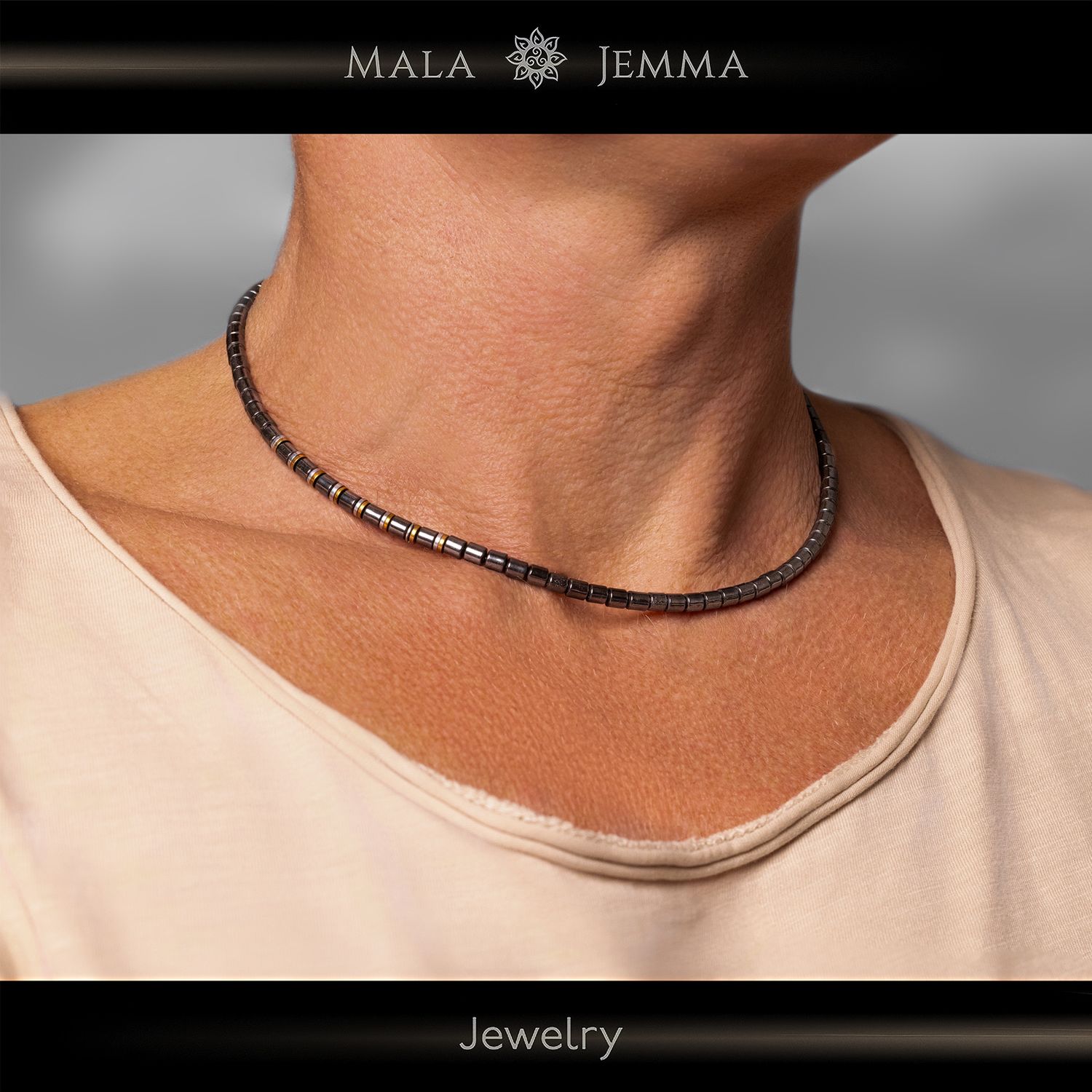 Мужской чокер. Мужские короткие бусы. Натуральный гематит. Серебро в ...