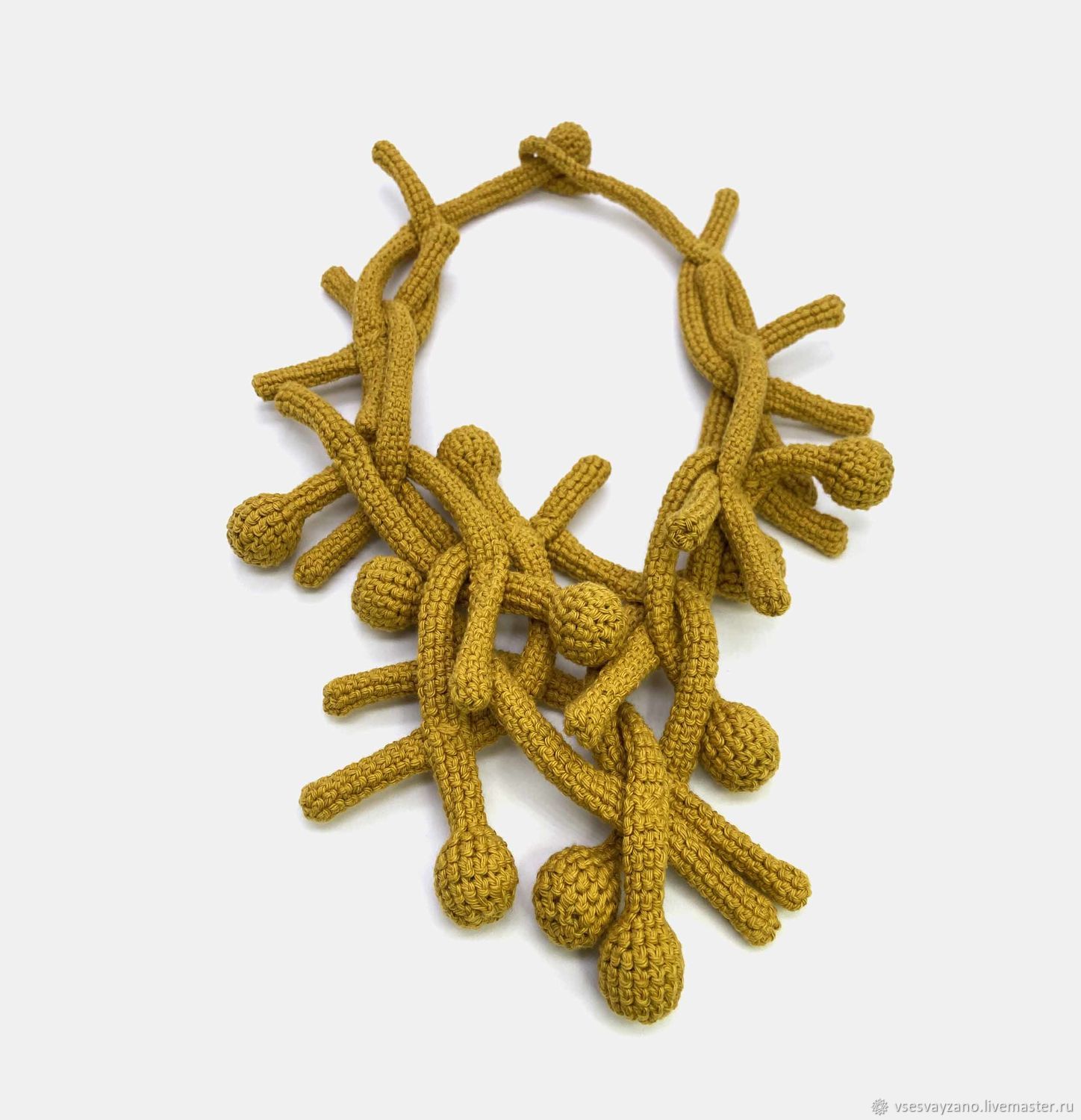 Текстильное колье охра Желтое ожерелье из хлопка в интернет-магазинеЯрмарка Мастеров по цене 2300 ₽ – QH170RU
