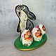 Пасхальный набор подарочный, из дерева на подставке «Кролик + 3 яйца». Пасхальные сувениры. Анна Феколкина ШАХМАТЫ - СУВЕНИРЫ. Ярмарка Мастеров.  Фото №6
