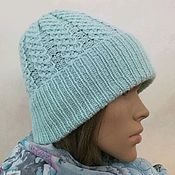 Аксессуары handmade. Livemaster - original item Knitted hat with fleece lining, turquoise color, a gift to a girl.. Handmade.