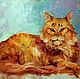 Elegant red cat on a turquoise purple background oil painting in the nursery, Pictures, St. Petersburg,  Фото №1