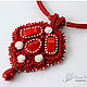 The pendant is beaded with coral red Summer red white, Pendants, Novosibirsk,  Фото №1