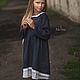 Льняное платье для девочки Алиса темно-синего цвета, Платье, Калининград,  Фото №1