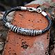 Raven braided leather bracelet beads 925 silver, Braided bracelet, Moscow,  Фото №1