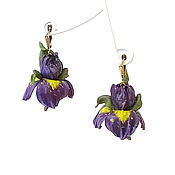 Украшения handmade. Livemaster - original item Floral earrings leather Purple irises. Handmade.