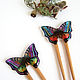 Wooden hairpin made of ash, beech, acacia with a colored butterfly, Hairpin, Taganrog,  Фото №1