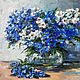 Nomeolvides en florero pintura al óleo en marco, Pictures, Moscow,  Фото №1