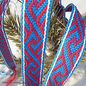 Русский стиль handmade. Livemaster - original item The belt is a blue-red meander with a white border. Handmade.