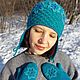 Шапка ушанка женская и варежки вязаные тёплые из 100% шерсти Изумруд. Шапка-ушанка. Вязаные футболки, топы, джемпера от 'Azhurles'. Интернет-магазин Ярмарка Мастеров.  Фото №2