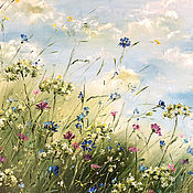 Картины и панно handmade. Livemaster - original item Oil painting Landscape with wildflowers and cornflowers. Handmade.