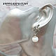 Silver plated earrings with white agate `First snow`
