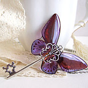 Украшения handmade. Livemaster - original item Transparent Pendant Key Purple Butterfly Vintage Key on a Chain. Handmade.