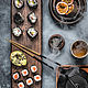 Board for serving sushi and snacks 'Aria' made of dark oak, Scissors, Moscow,  Фото №1
